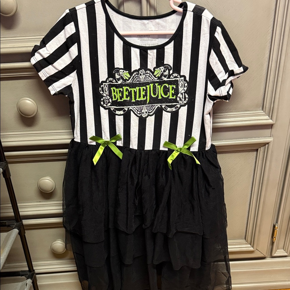 LG Black and White Striped Top with Green Accents